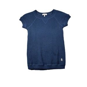 Juicy Couture Knit Blouse Womens XS 100% Cashmere Navy‎ Blue Short Sleeve